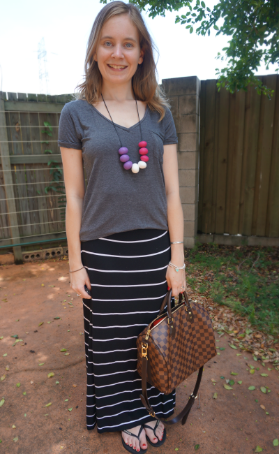 Away From Blue: Grey and Stripes! More Maxi Skirt Outfits